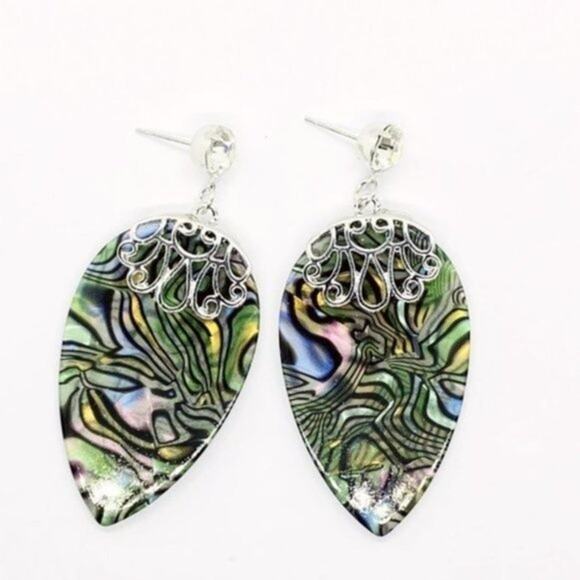NWT Abalone Colored Gold-Tone Pear Dangle Earrings - Picture 3 of 7